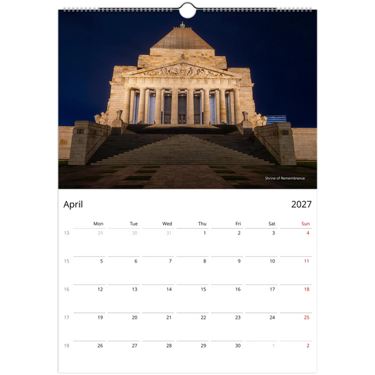 2027 Melbourne Wall Calendar - photography detail of Melbourne landmarks