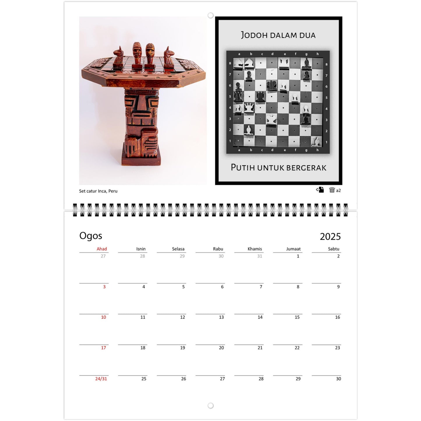 2025 Chess Wall Calendar by Istvan Maar Photography featuring stunning global chess set images and challenging puzzles.