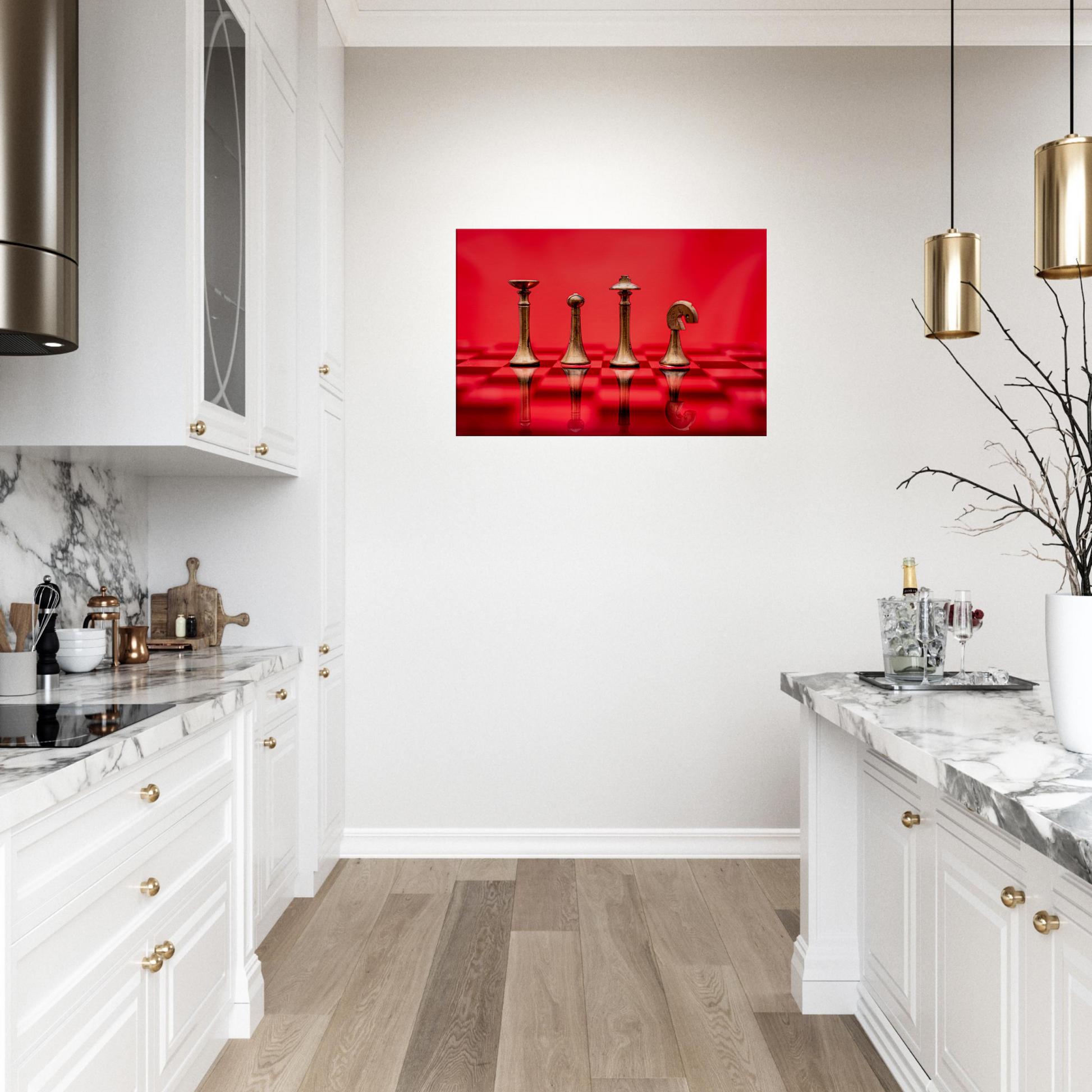 Minimalist Chess Set with red background Canvas by Istvan Maar Photography - kitchen décor