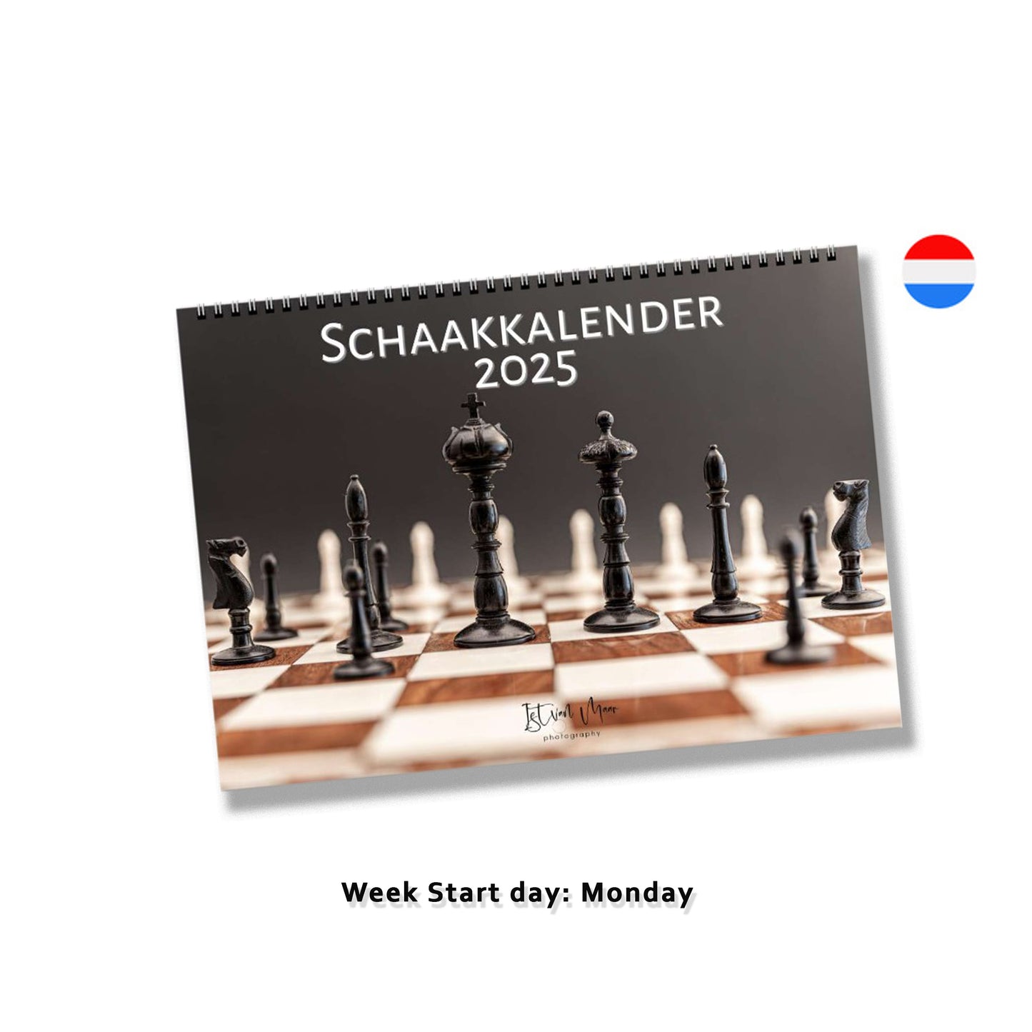 2025 Chess Calendar by Istvan Maar Photography - Monday Start day - Dutch version