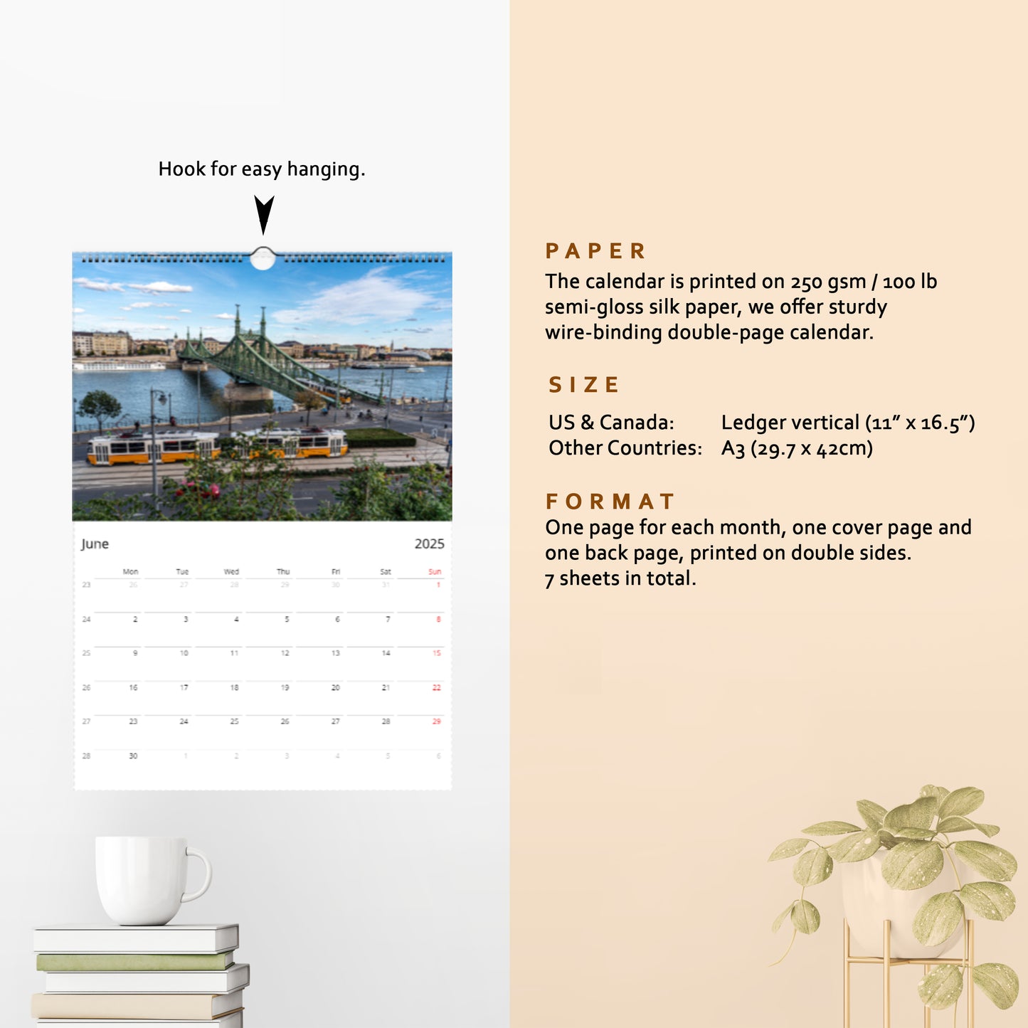 2025 Budapest Wall Calendar  | A3 Vertical | Danish | Week Starts Monday | 8225