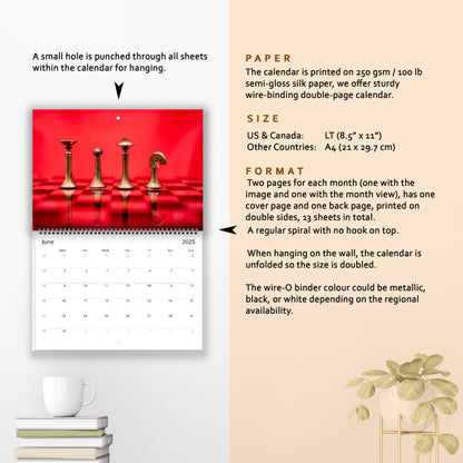 Personalised Chess wall calendar on the wall by Istvan Maar Photography starts by Suday in English language