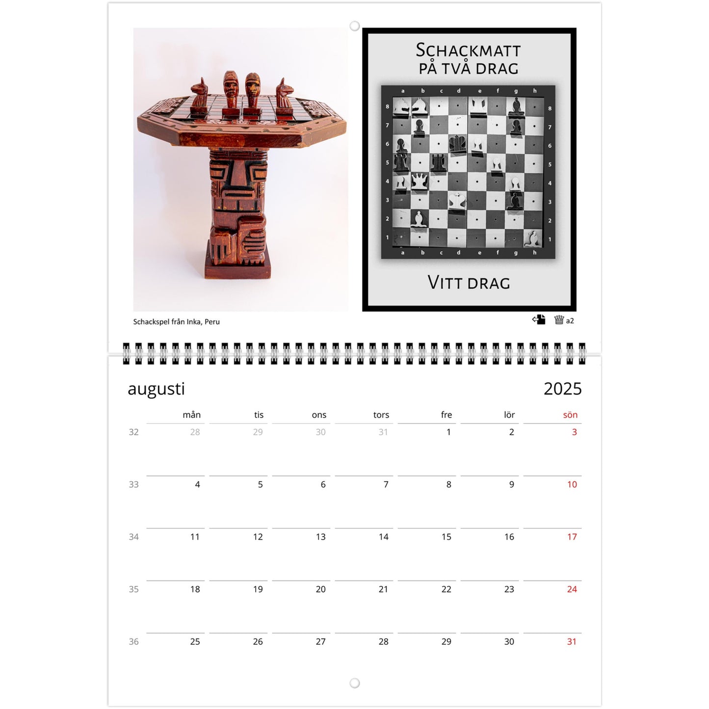 2025 Chess Wall Calendar by Istvan Maar Photography featuring stunning global chess set images and challenging puzzles.