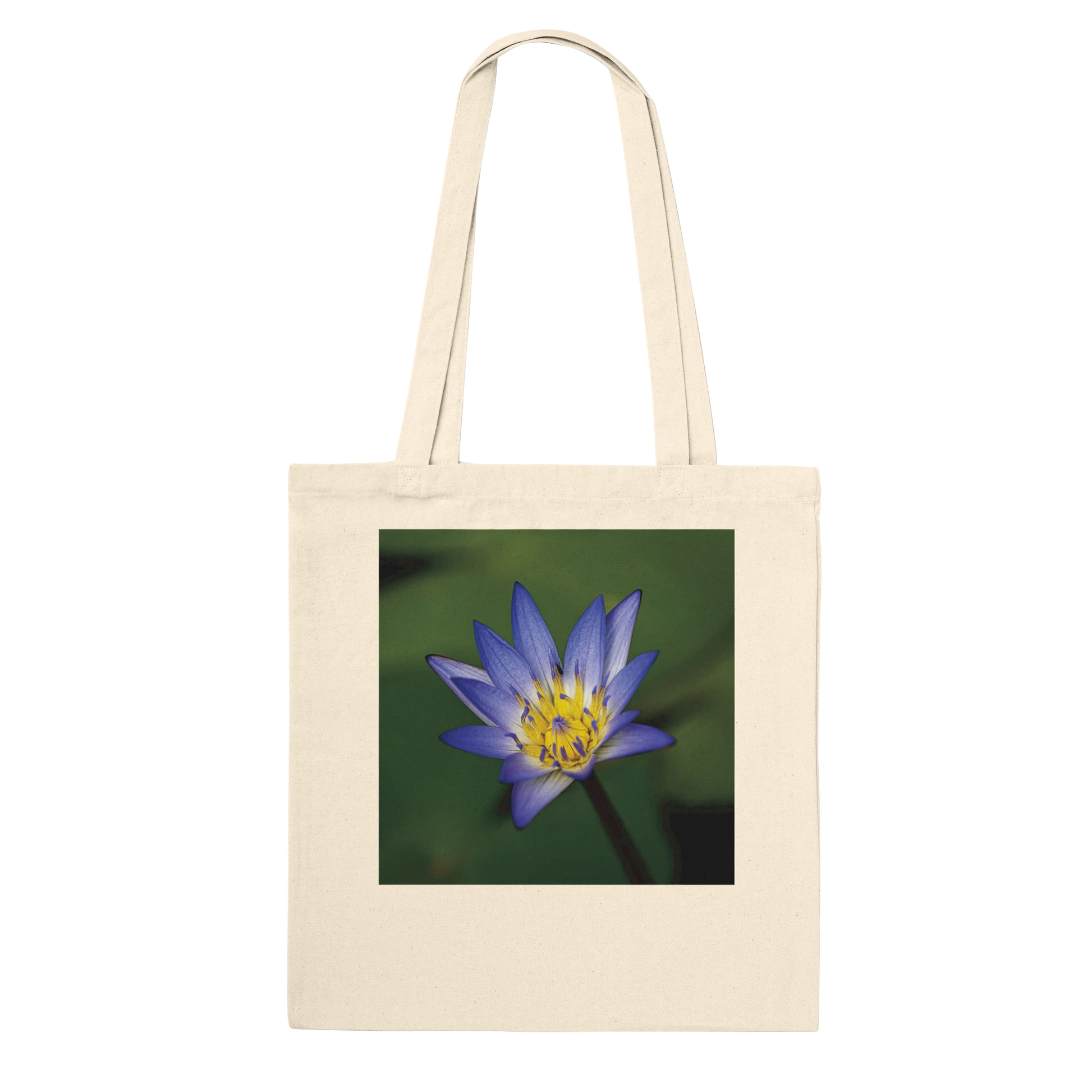 Water Lily Tote Bag – Personalised Canvas Tote – Blue Lotus Nature Photography Gift