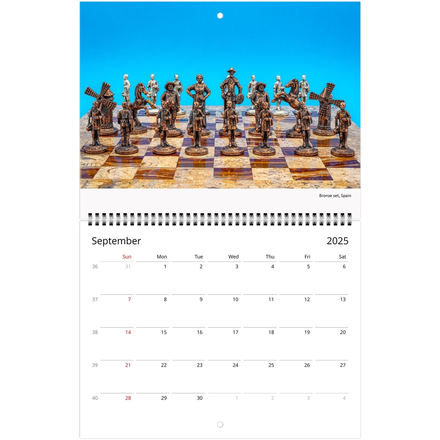 2025 Chess Wall Calendar by Istvan Maar Photography featuring intricate chess sets.