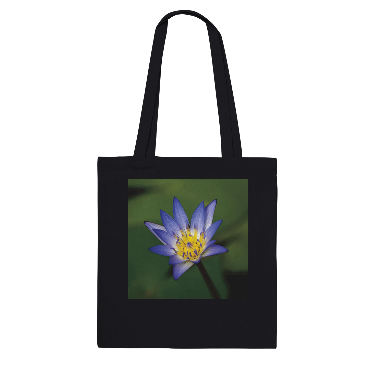 Water Lily Tote Bag – Premium Black – Blue Lotus Fine Art Photography by Istvan Maar