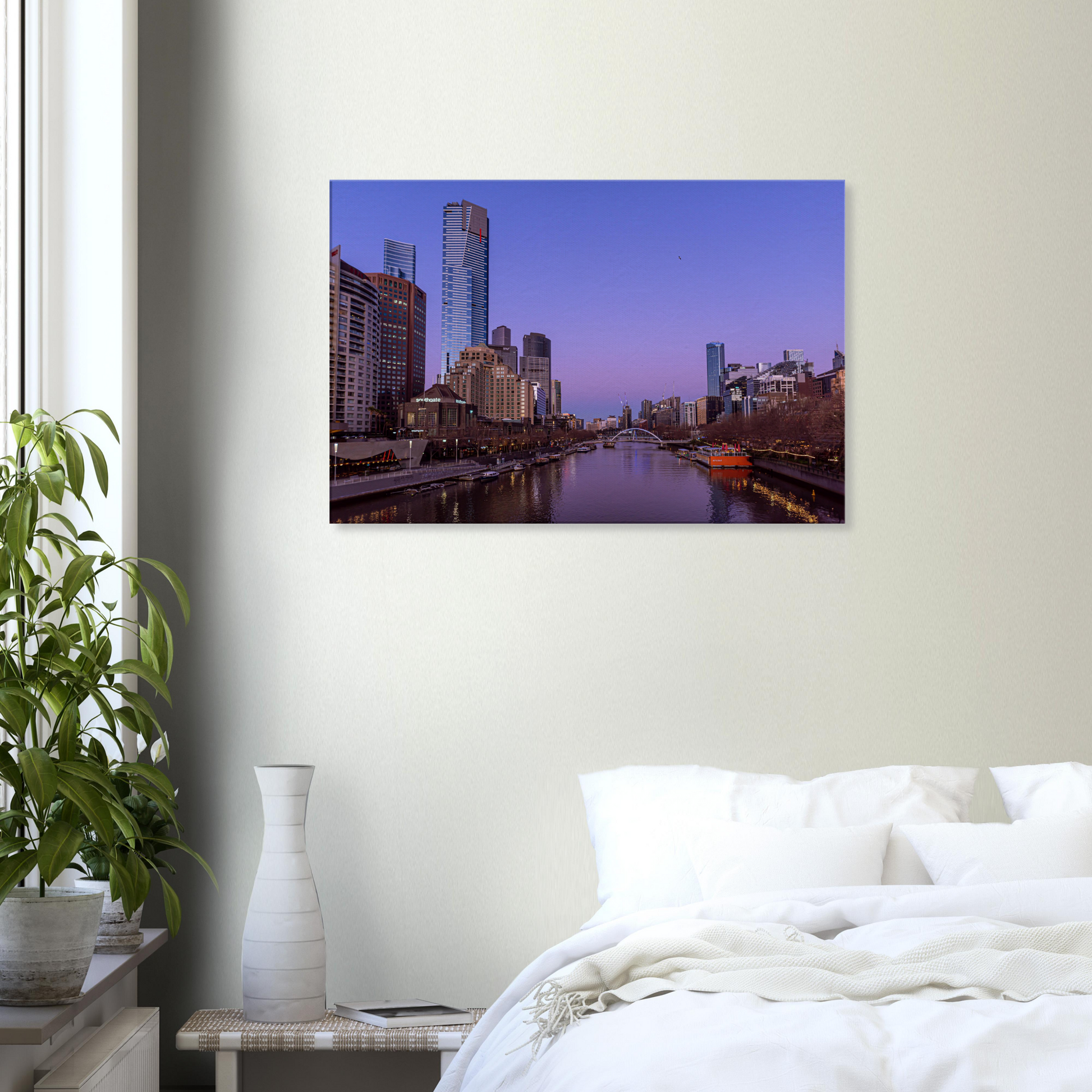 Melbourne Cityscape Pink Poster Canvas by Istvan Maar Photography - bedroom