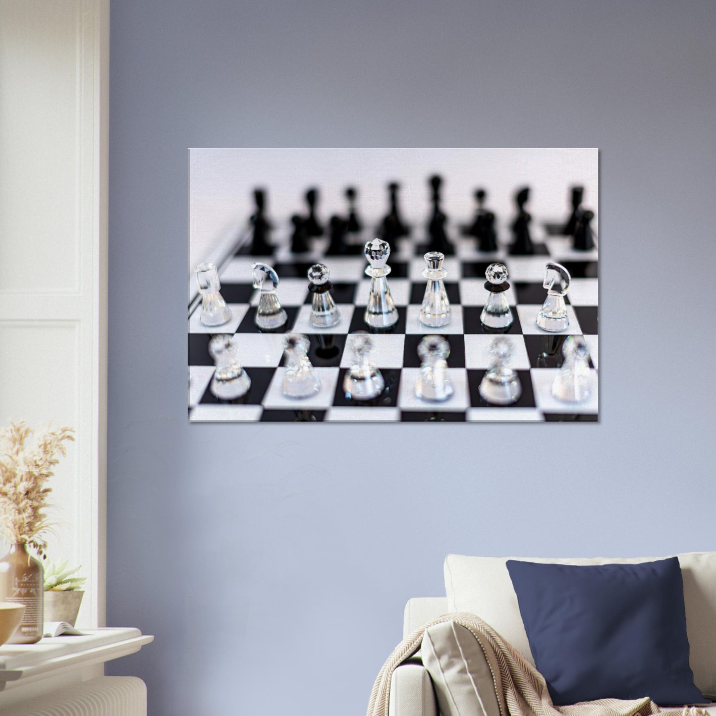 White Stretched Canvas Swarovski Crystal Chess by Istvan Maar Photography - living room