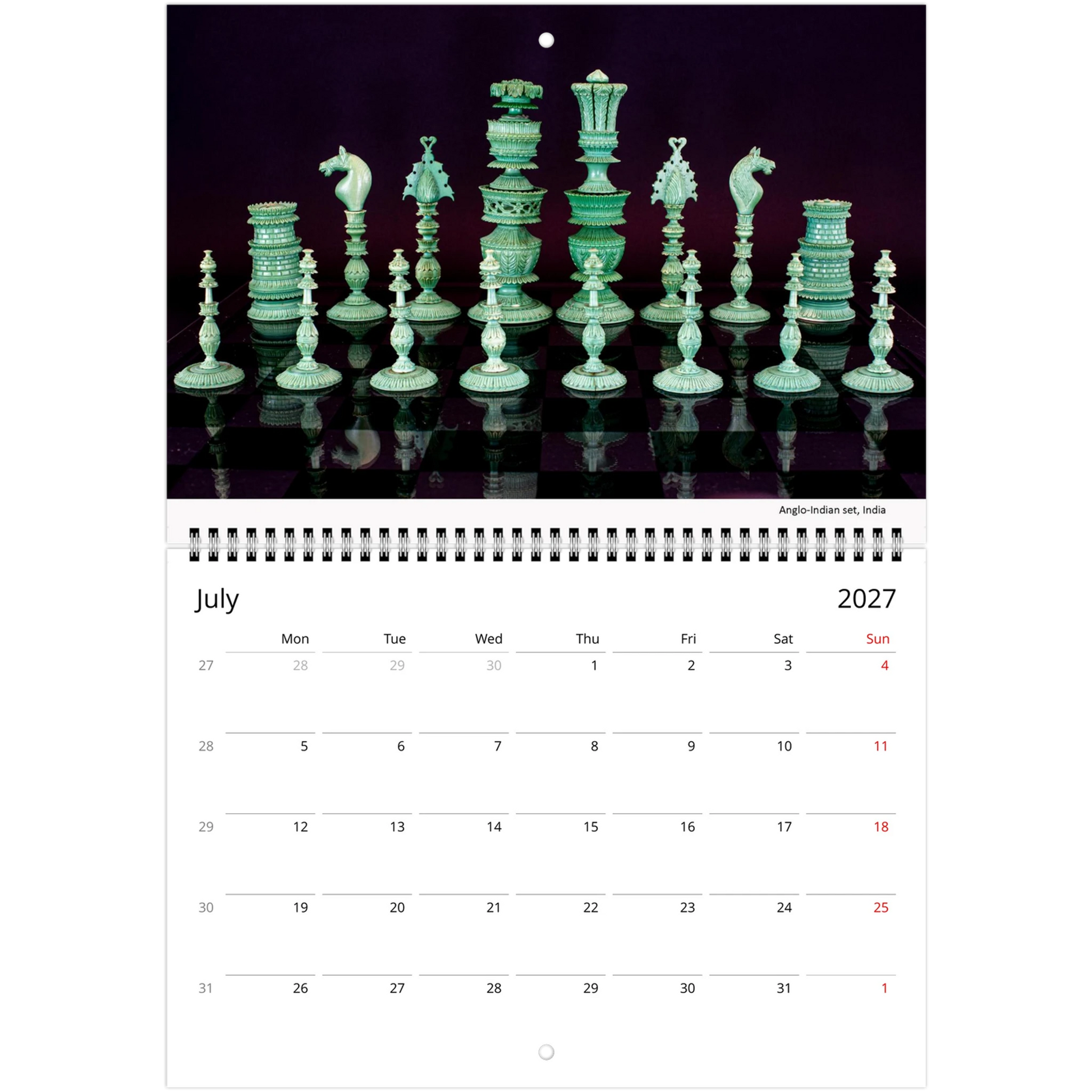 2027 Chess Wall Calendar interior page — marble chess set