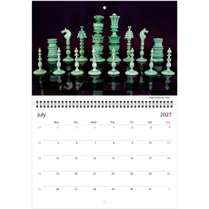 2027 Chess Wall Calendar interior page — marble chess set