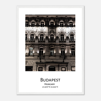 Personalized framed Budapest travel poster - Hotel National in Budapest - white frame - close-up