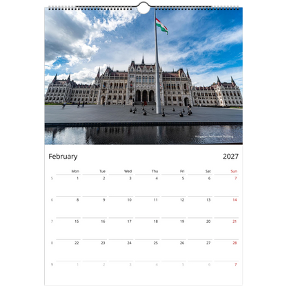 2027 Budapest Wall Calendar - monthly spread with Budapest cityscape photography
