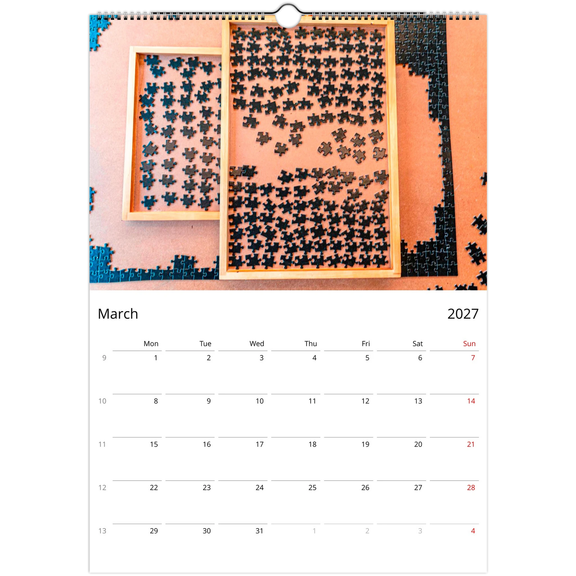 2027 Puzzle Wall Calendar – open calendar view with puzzle detail
