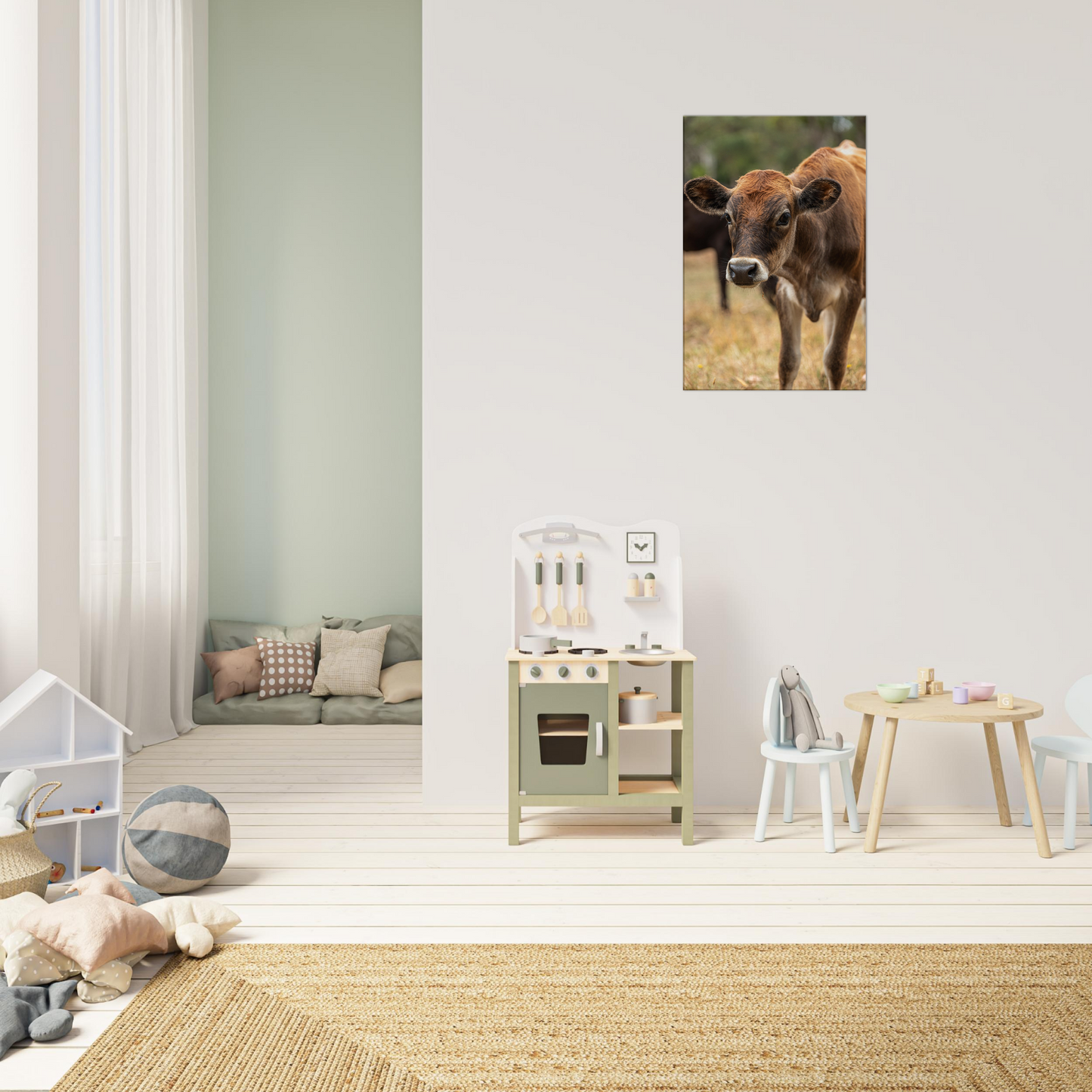 Cute calf Domestic Animal Canvas Wall Art Photography, Nursery Print, Nursery Animal Wall Decor, Kids Room, Prints, Stretched canvas by Istvan Maar Photography mockup 60