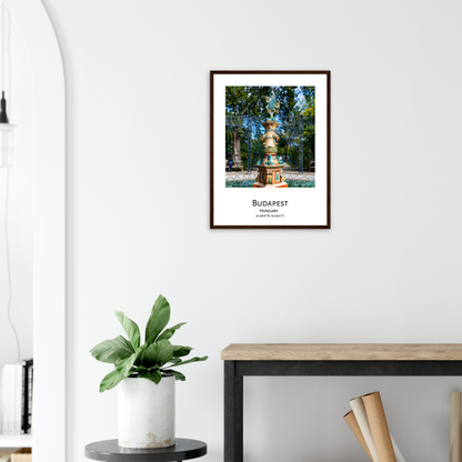 Personalised framed Budapest poster - Zsolnay fountain - black frame - lobby