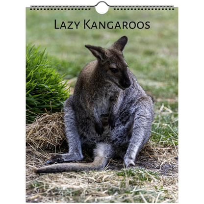 Lazy Kangaroos 2027 Wall Calendar Letter size cover – kangaroo with joey resting on straw | funny animal planner by Istvan Maar
