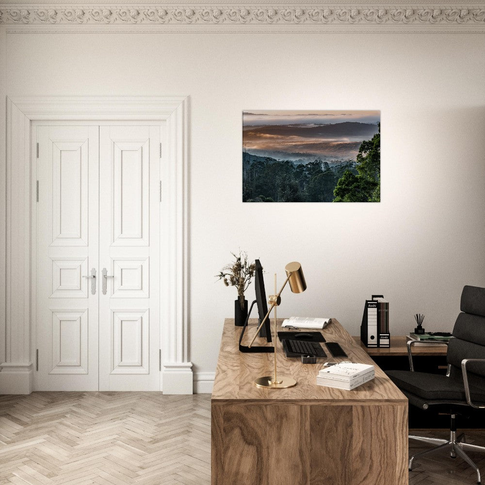 Misty Mountain Ash Foggy Forest Canvas in home office / study by www.istvanmaar.photography