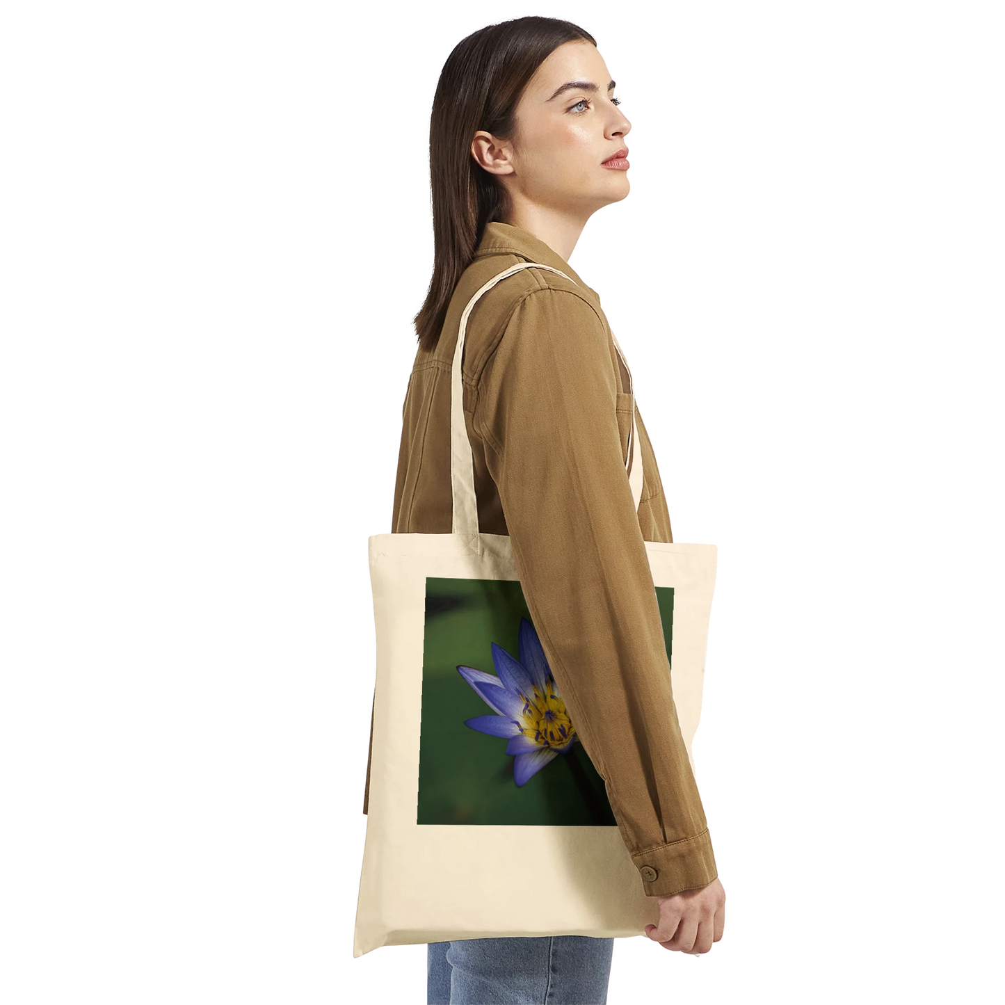 Personalised Water Lily Tote Bag – Blue Lotus Floral Canvas Tote – Nature Gift