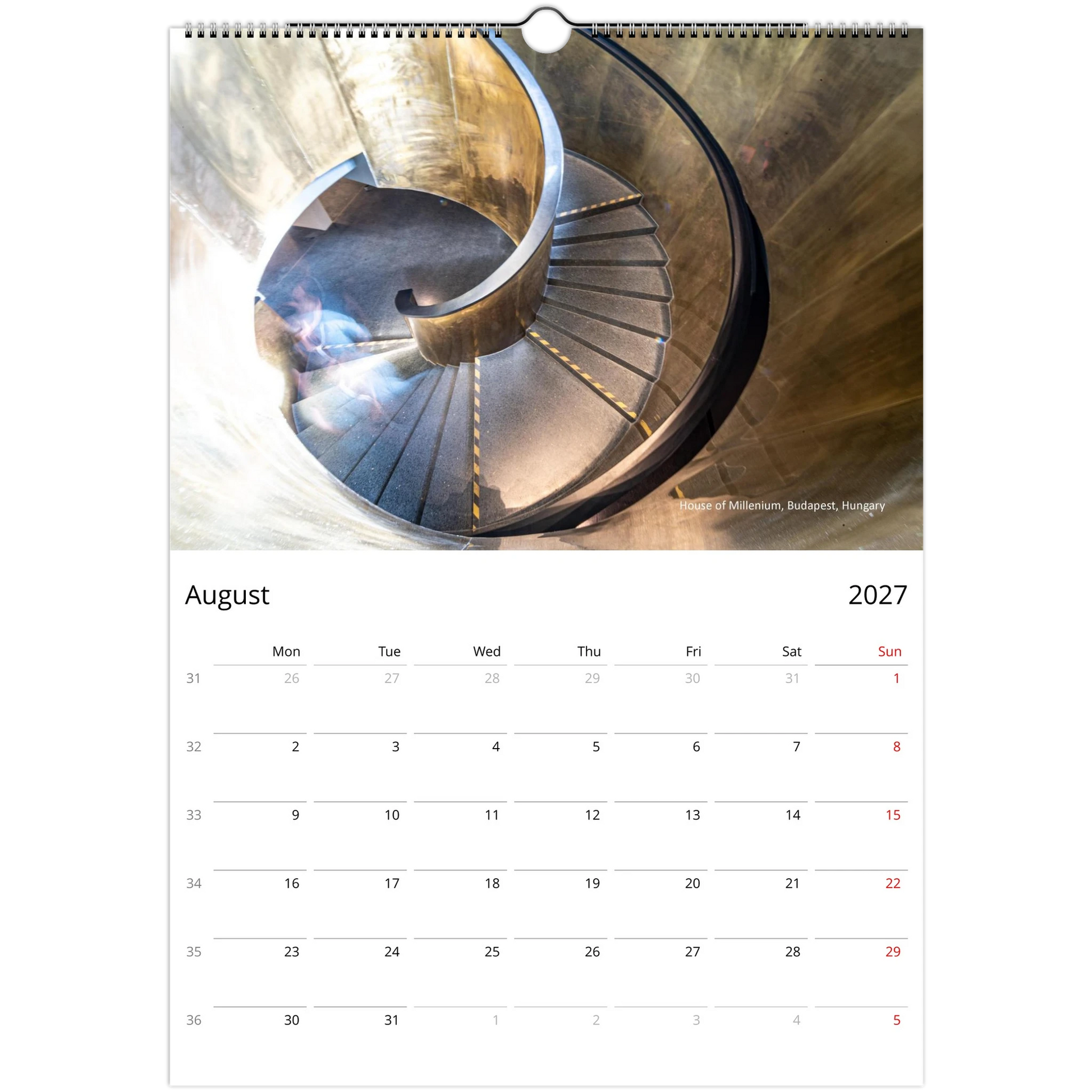 2027 Stairways Wall Calendar - open calendar view with stairway detail