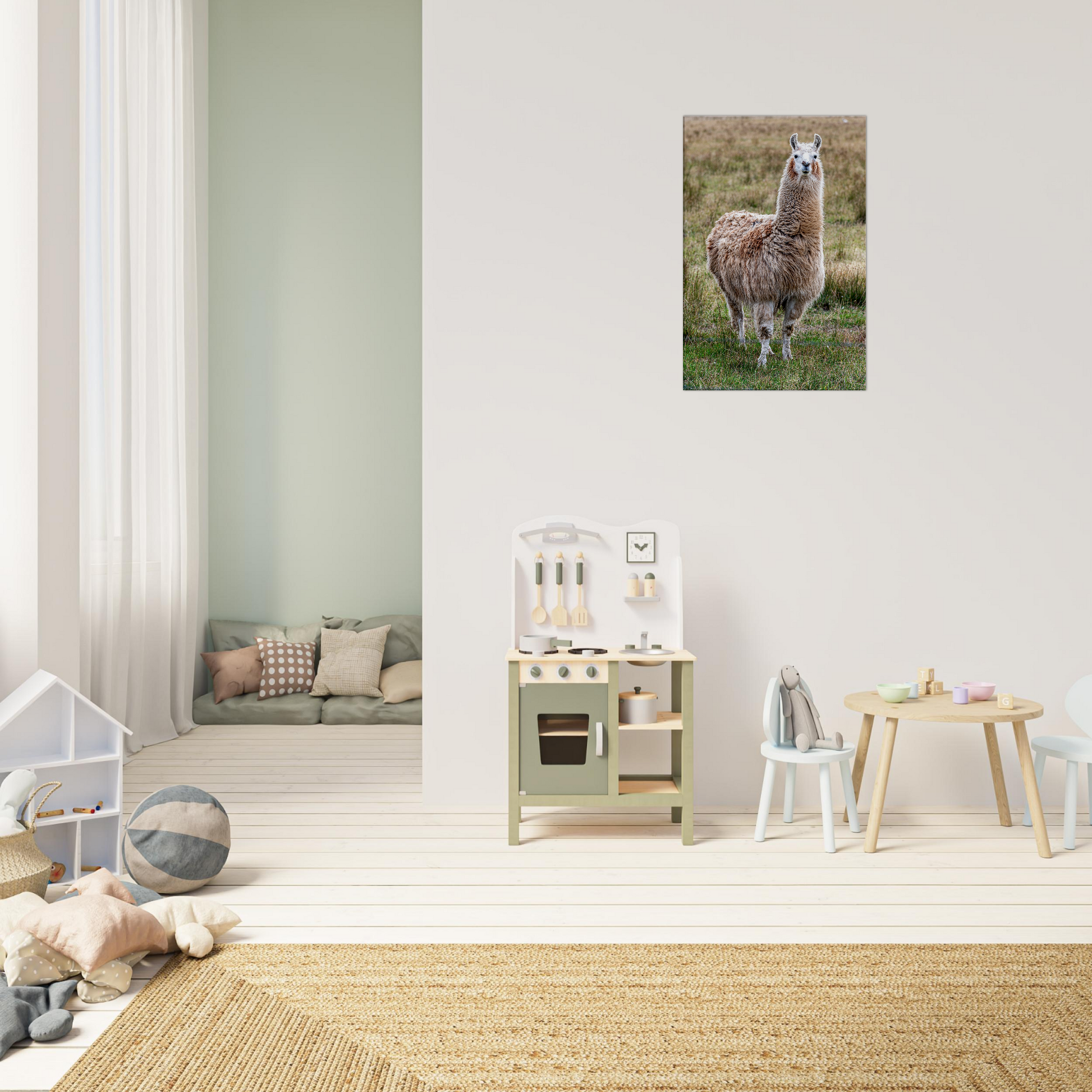 Llama Domestic Farm Animal Canvas Wall Art Photography, Nursery Print, Nursery Animal Wall Decor, Kids Room, Prints, Stretched canvas by Istvan Maar Photography mockup 03