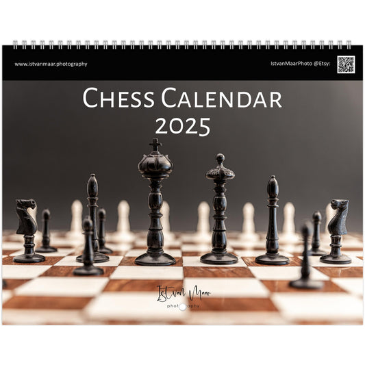 2025 Chess Wall Calendar by Istvan Maar Photography featuring intricate chess sets.