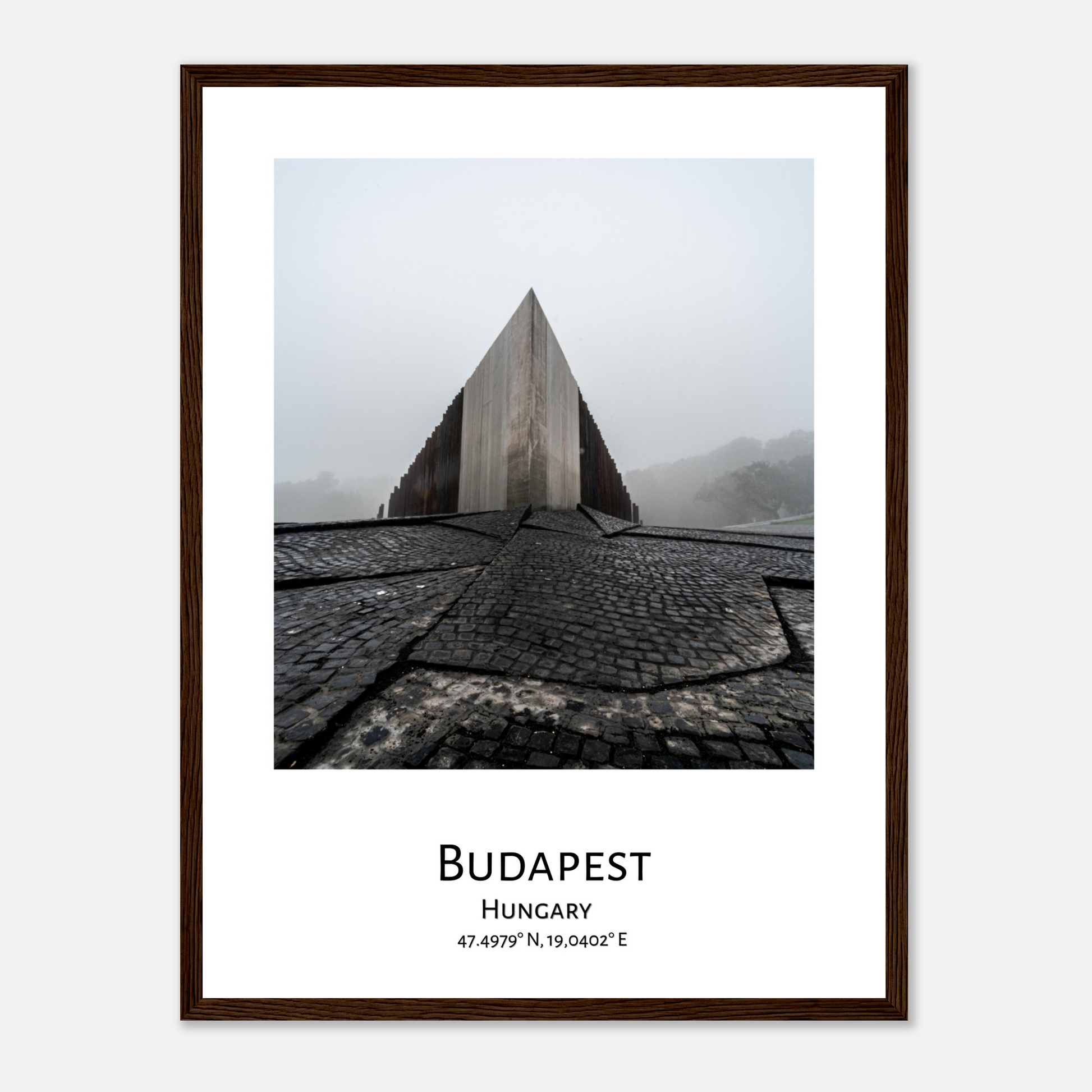 Personalised framed Budapest poster by Istvan Maar Photography - dark wood frame - close-up