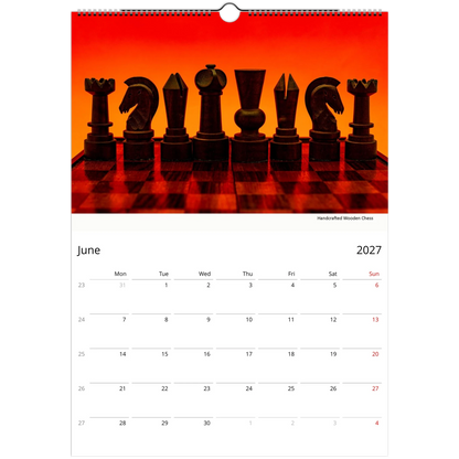 2027 Vivid Chess Wall Calendar – photography detail of colourful chess sets