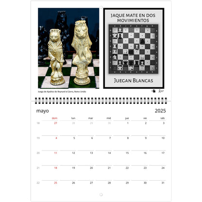 2025 Chess Wall Calendar by Istvan Maar Photography featuring stunning global chess set images and challenging puzzles.