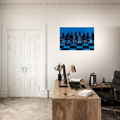 Swarovski Crystal Chess Set Canvas by Istvan Maar Photography, blue background - home office