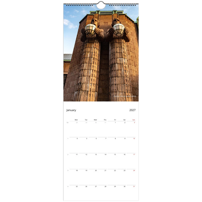 2027 Helsinki Slim Wall Calendar - monthly spread with Helsinki cityscape photography
