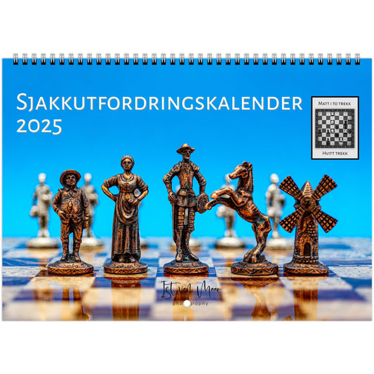 2025 Chess Wall Calendar by Istvan Maar Photography featuring stunning global chess set images and challenging puzzles.