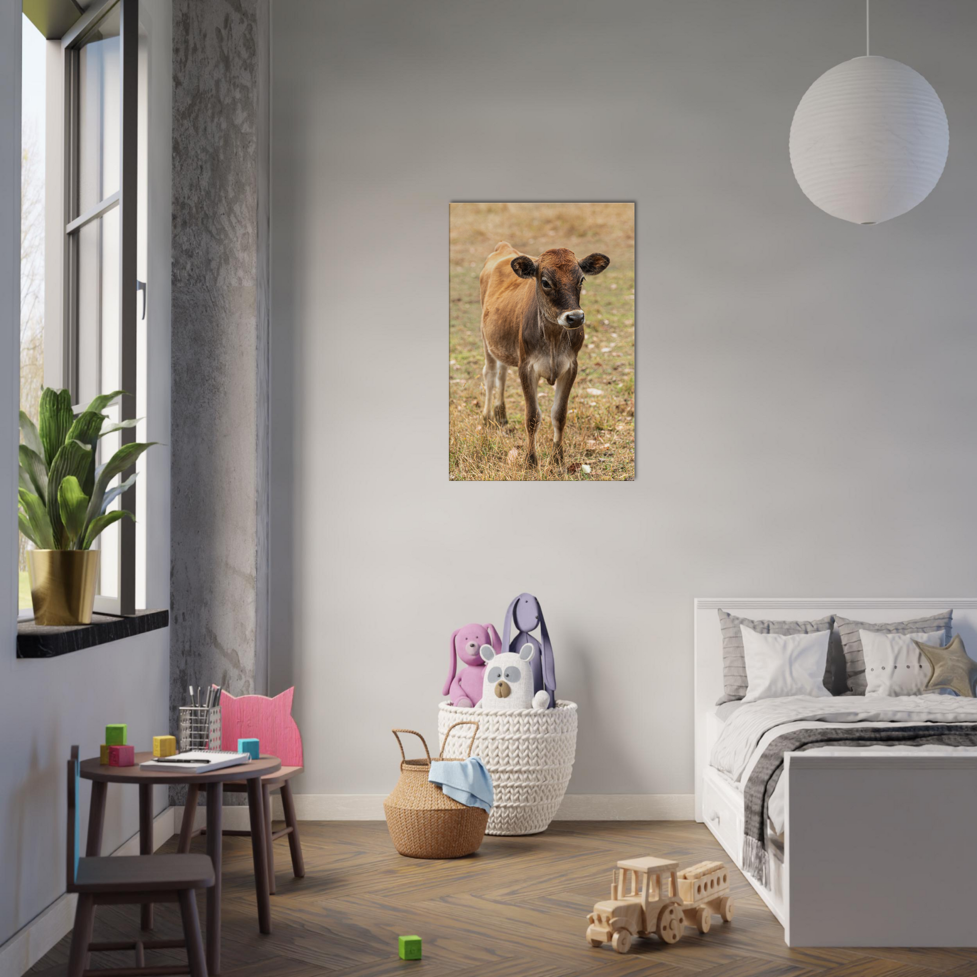 Cute calf Domestic Animal Canvas Wall Art Photography, Nursery Print, Nursery Animal Wall Decor, Kids Room, Prints, Stretched canvas by Istvan Maar Photography mockup 51