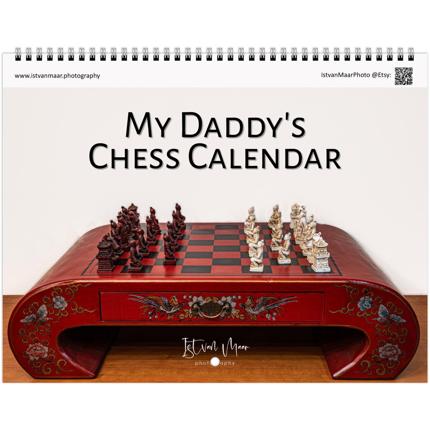 2025 Chess Wall Calendar by Istvan Maar Photography featuring intricate chess sets.