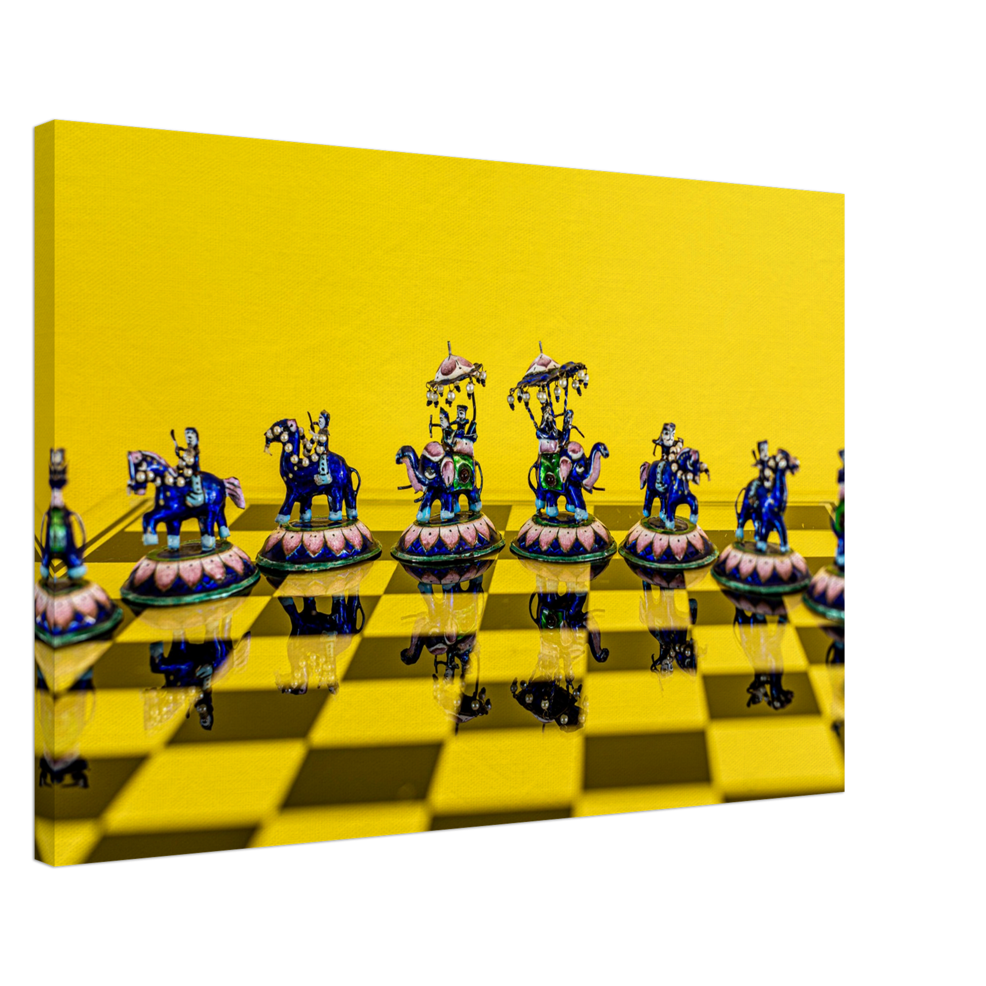 Enamel Chess Set canvas – framing and edge wrap detail