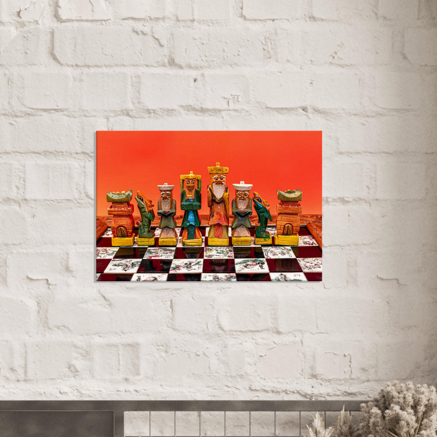 Hand Painted Chess Set Canvas by Istvan Maar Photography - white brick wall