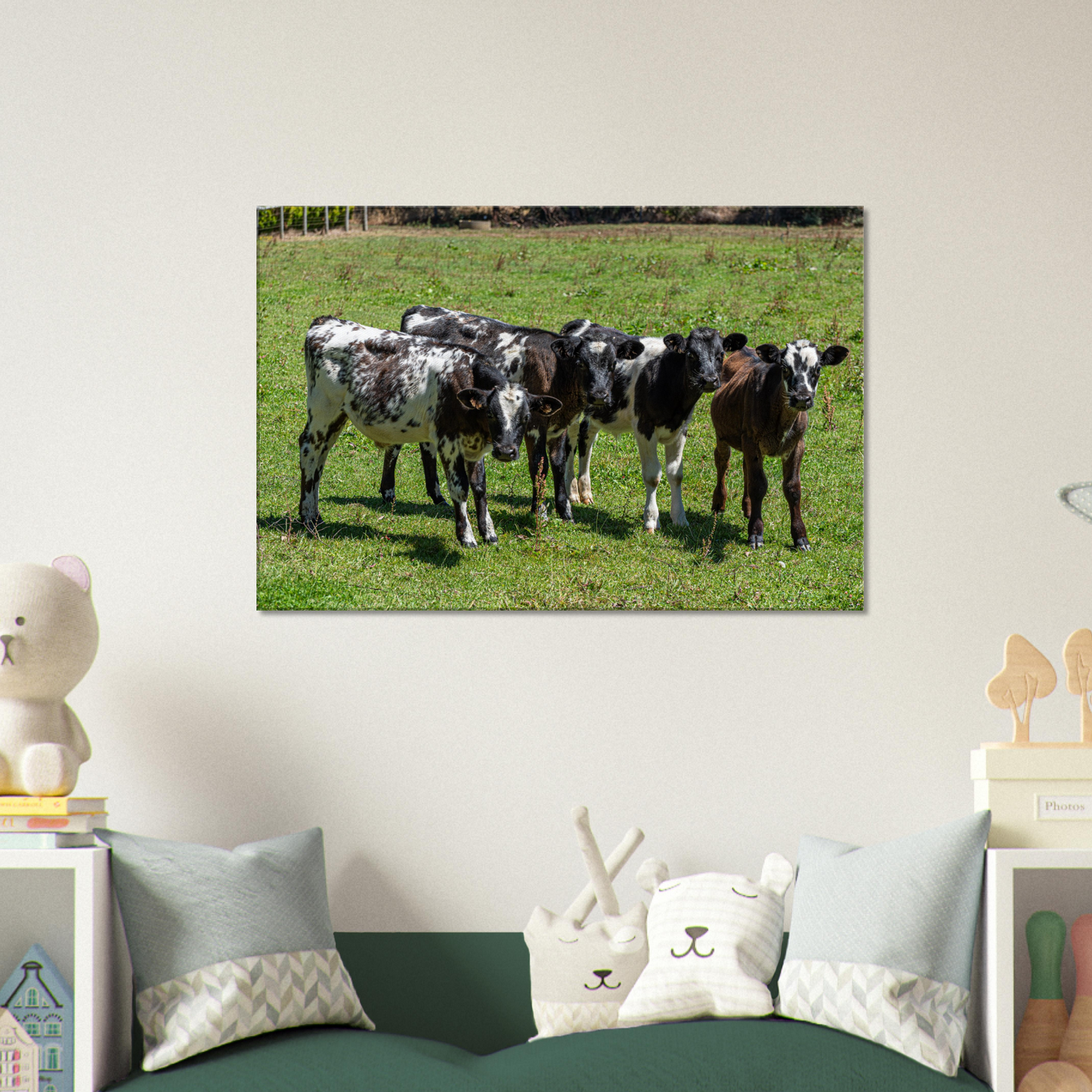 Calves Domestic Animal Canvas Wall Art Photography, Nursery Print, Nursery Animal Wall Decor, Kids Room, Prints, Stretched canvas by Istvan Maar Photography mockup 12