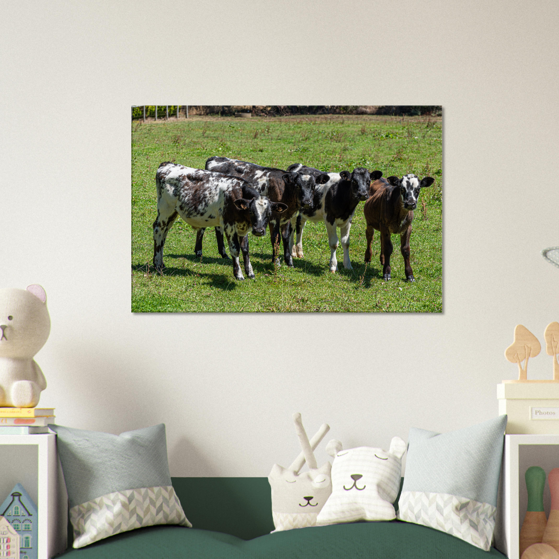 Calves Domestic Animal Canvas Wall Art Photography, Nursery Print, Nursery Animal Wall Decor, Kids Room, Prints, Stretched canvas by Istvan Maar Photography mockup 12