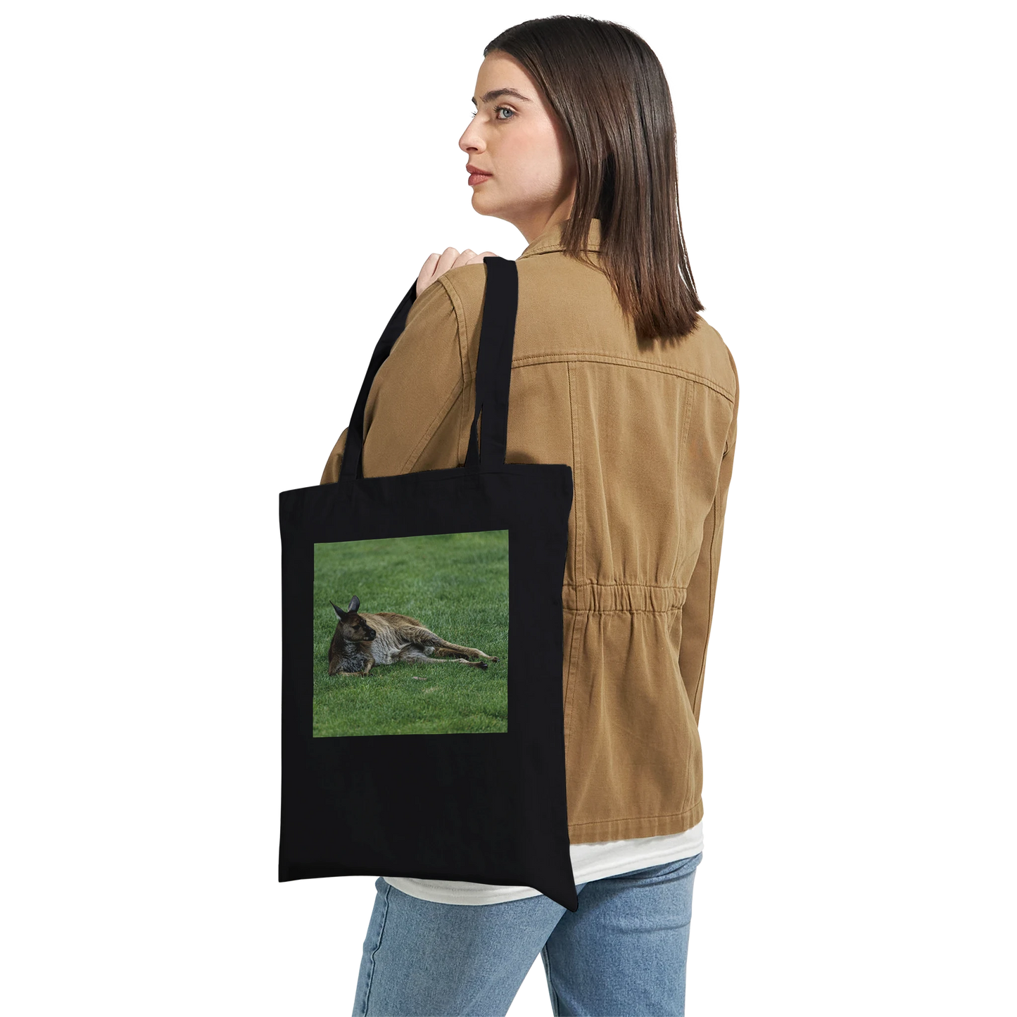 Premium natural canvas kangaroo tote bag – personalised Australian wildlife art tote by Istvan Maar Photography