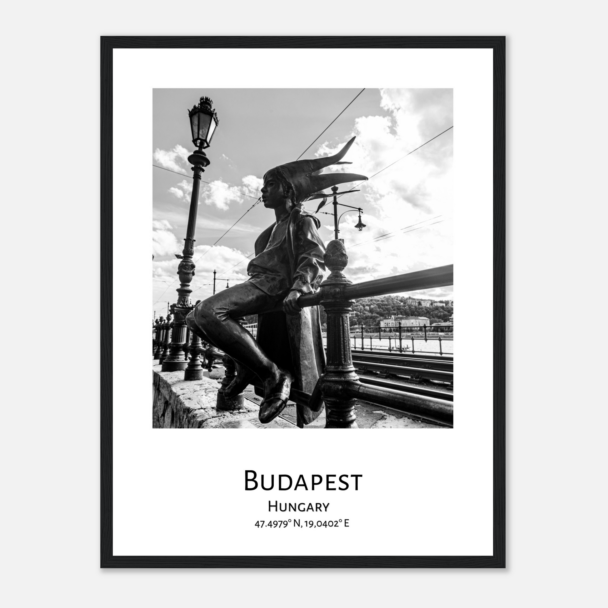 Personalized framed Budapest travel poster - black frame - close-up