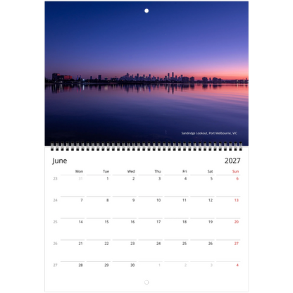 2027 Australia Wall Calendar - open calendar view with landscape detail