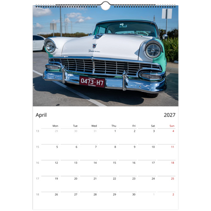 2027 Classic Cars Wall Calendar – open calendar view with classic car detail