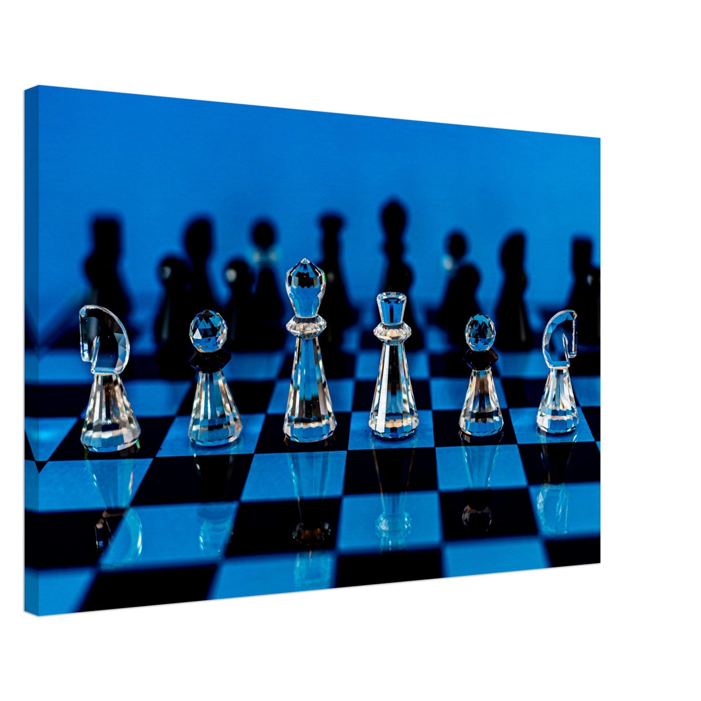 Swarovski Crystal Chess Set Canvas by Istvan Maar Photography, blue background - by side