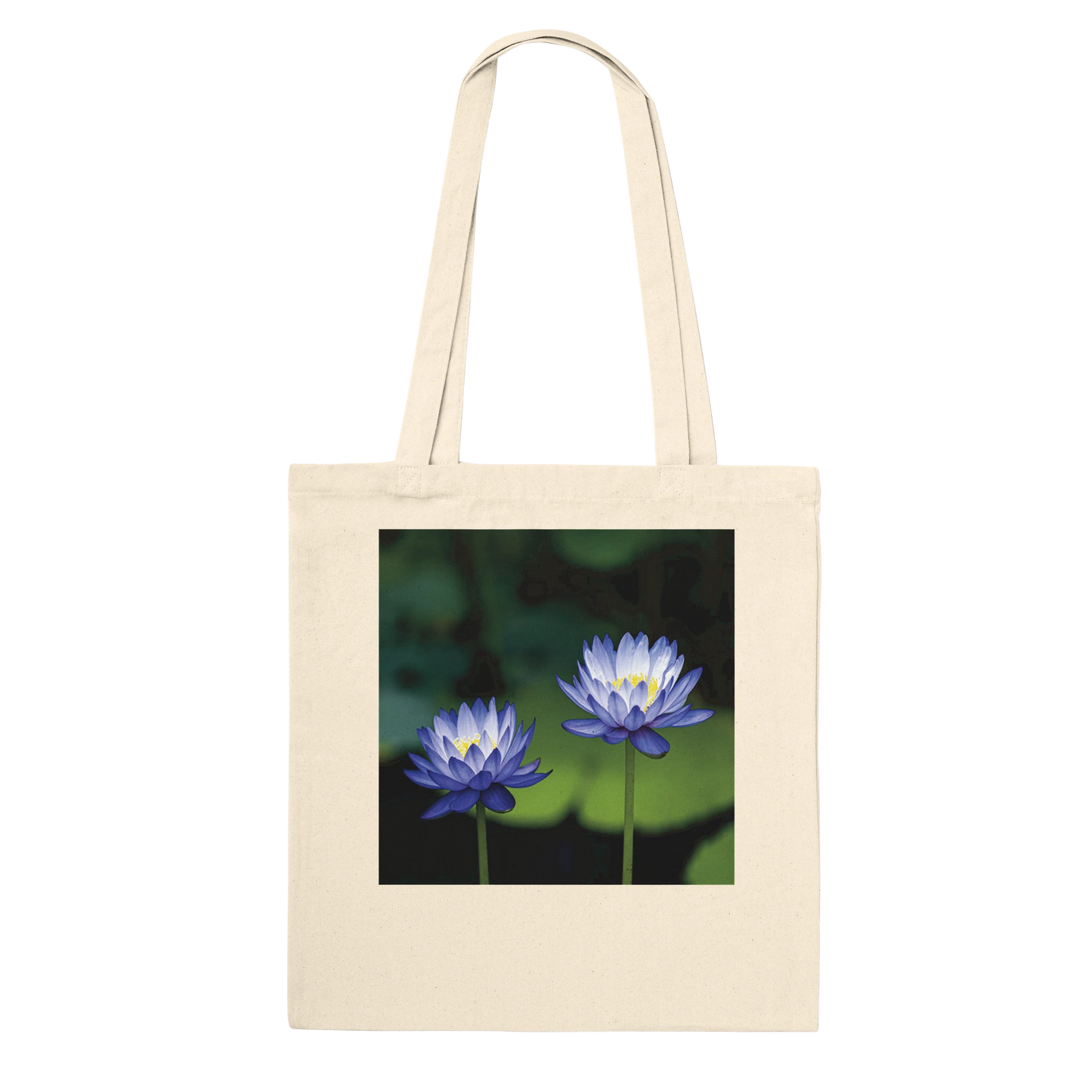 Water Lilies Tote Bag – Personalised Canvas Tote – Blue Lotus Nature Photography Gift