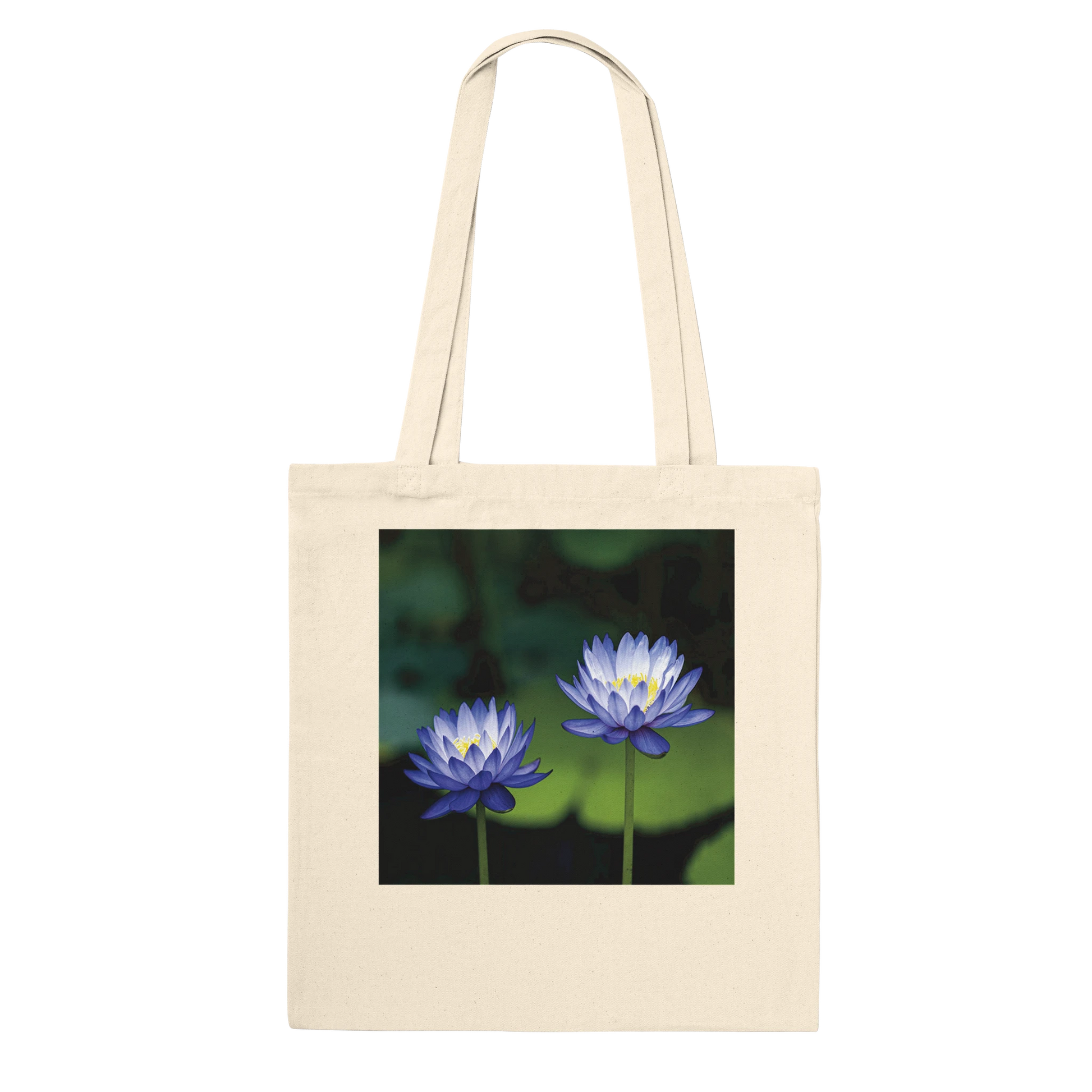 Water Lilies Tote Bag – Personalised Canvas Tote – Blue Lotus Nature Photography Gift