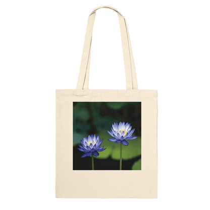 Water Lilies Tote Bag – Personalised Canvas Tote – Blue Lotus Nature Photography Gift