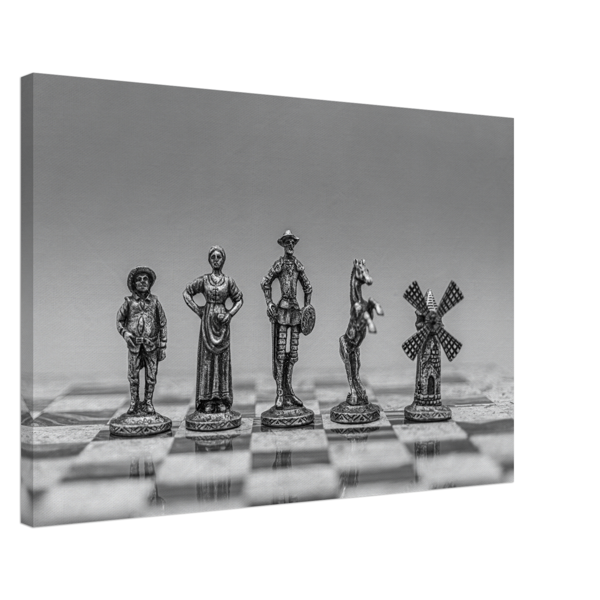 Don Quixote themed chess set canvas by Istvan Maar Photography - black and white