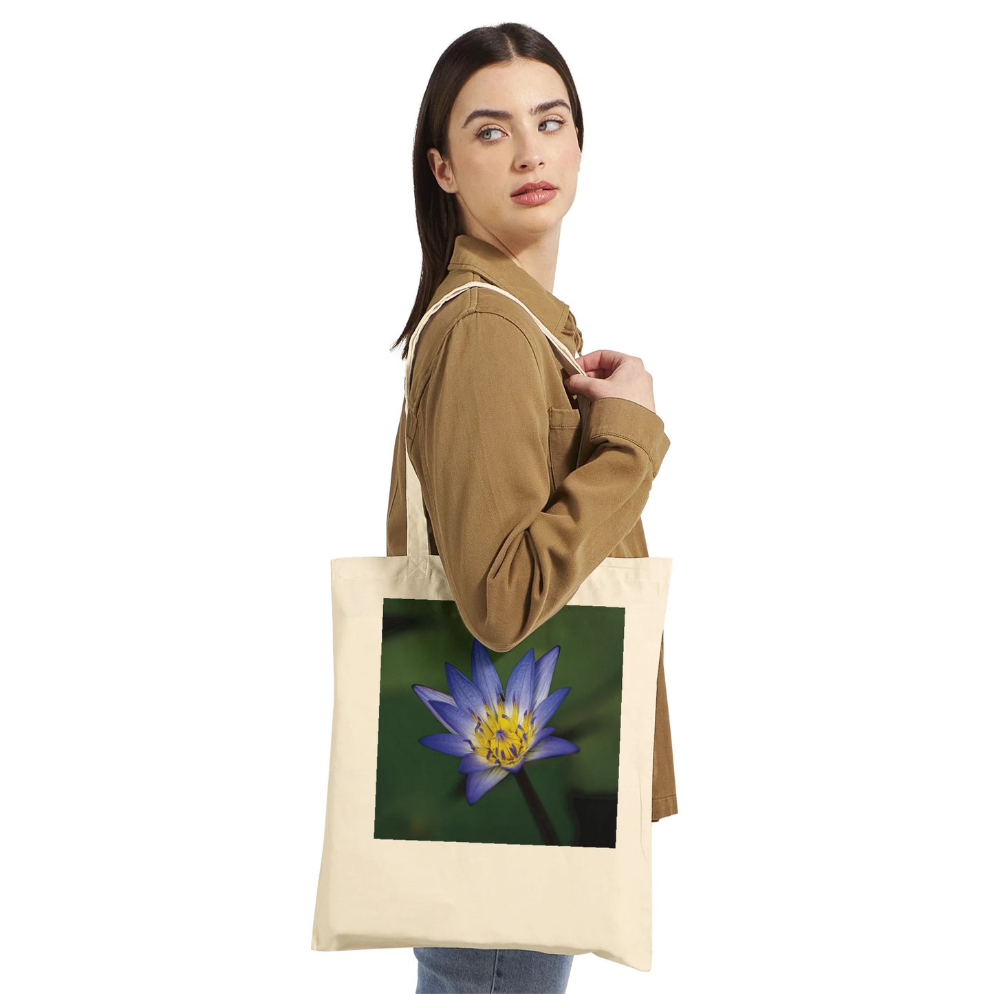 Water Lily Tote Bag – Blue Lotus Botanical Art – Personalised Nature Tote Bag