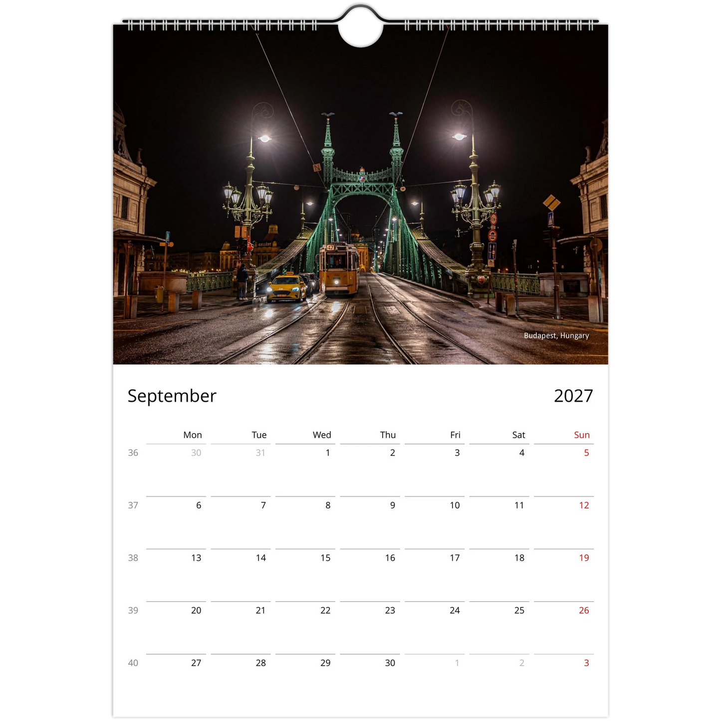 Trams Wall Calendar – monthly spread with Melbourne tram photography by Istvan Maar