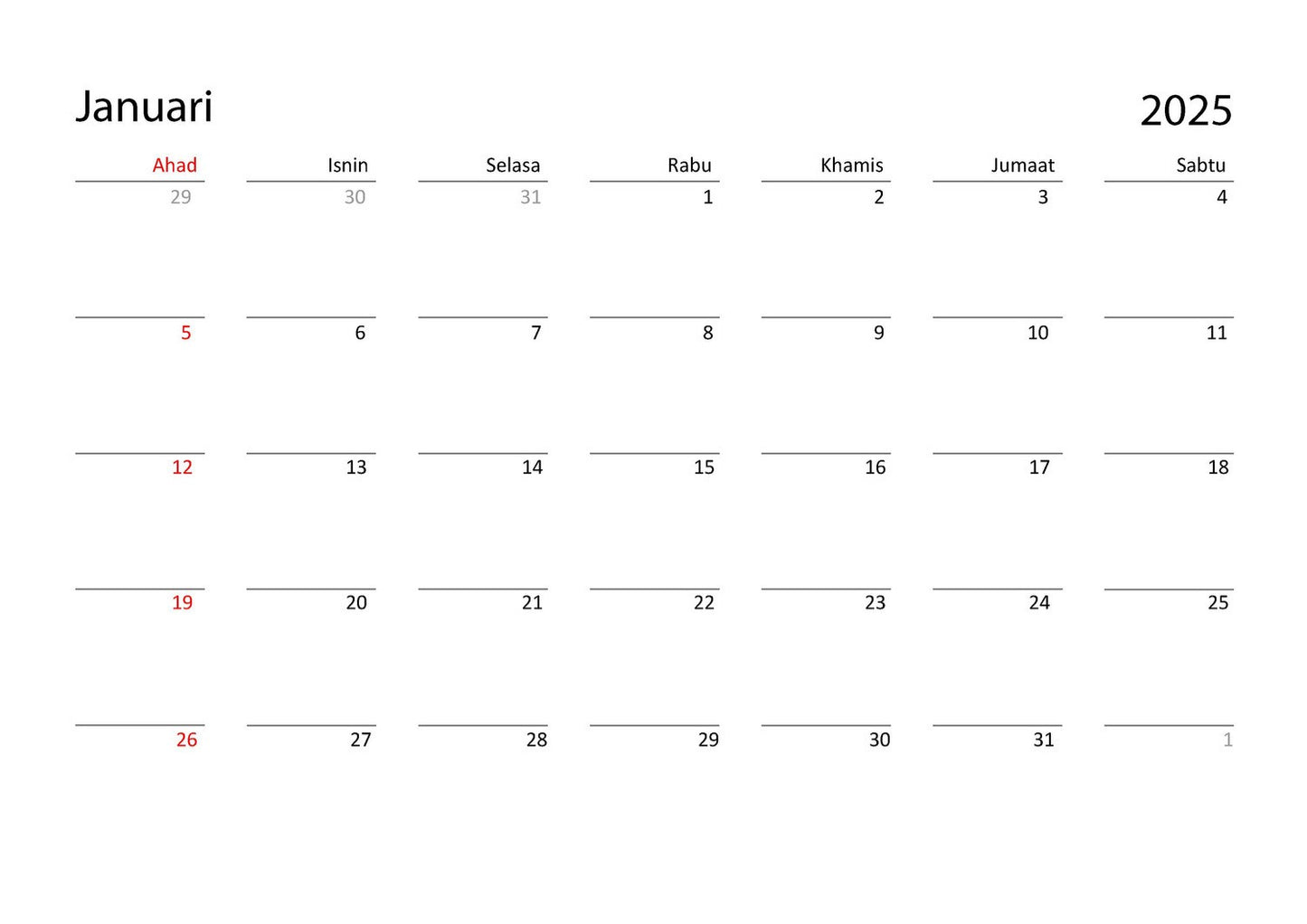 2025 Chess Calendar Malay Sunday | A4 Horizontal | 4799