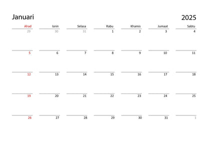 2025 Chess Calendar Malay Sunday | A4 Horizontal | 4799